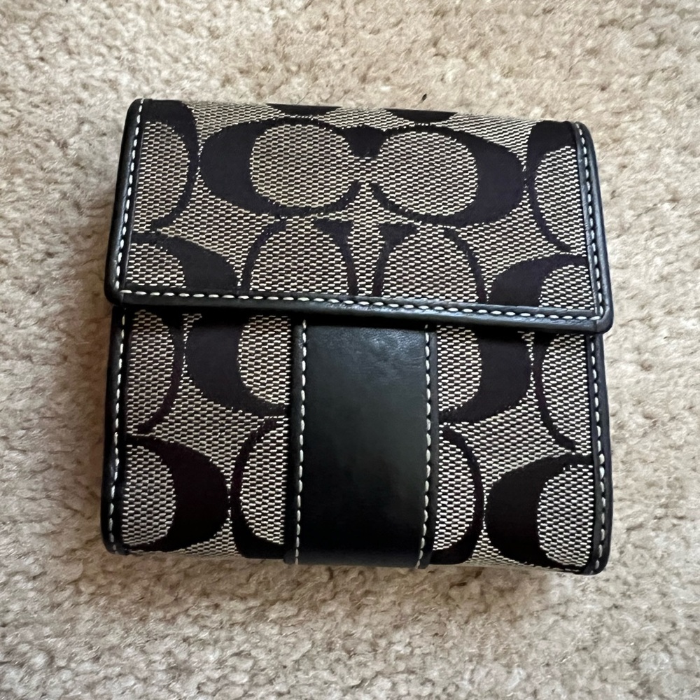 Coach Black and Cream Logo Wallet